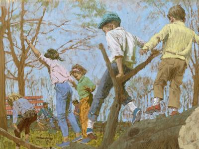 Joe Bowler The Tree Cutters Children Playing on a Fallen Tree Saturday Evening Post 