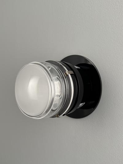 Joe Colombo Pair of Joe Colombo Black Fresnel Glass Metal Wall Lamps for Oluce