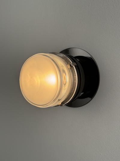 Joe Colombo Pair of Joe Colombo Black Fresnel Glass Metal Wall Lamps for Oluce