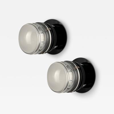 Joe Colombo Pair of Joe Colombo Black Fresnel Glass Metal Wall Lamps for Oluce