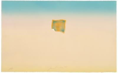 Joe Goode Untitled small orange photo on peach and blue background 1971