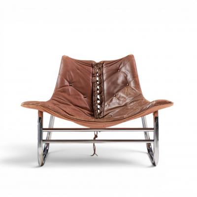 Johan Bertil H ggstr m Johan Bertil H ggstr m Swed Form Swedish Leather Chrome Corset Chairs Pair