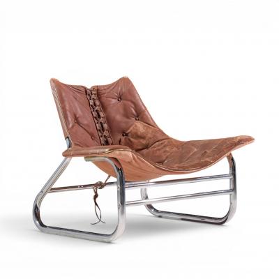 Johan Bertil H ggstr m Johan Bertil H ggstr m Swed Form Swedish Leather Chrome Corset Chairs Pair