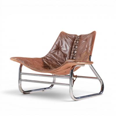 Johan Bertil H ggstr m Johan Bertil H ggstr m Swed Form Swedish Leather Chrome Corset Chairs Pair