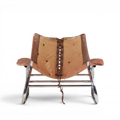Johan Bertil H ggstr m Johan Bertil H ggstr m Swed Form Swedish Leather Chrome Corset Chairs Pair