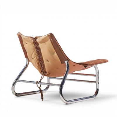 Johan Bertil H ggstr m Johan Bertil H ggstr m Swed Form Swedish Leather Chrome Corset Chairs Pair