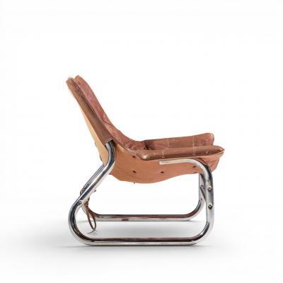 Johan Bertil H ggstr m Johan Bertil H ggstr m Swed Form Swedish Leather Chrome Corset Chairs Pair