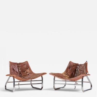Johan Bertil H ggstr m Johan Bertil H ggstr m Swed Form Swedish Leather Chrome Corset Chairs Pair