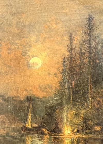 Johan Christian Olsen Hammerstad Nocturnal Moonlit Campfire 