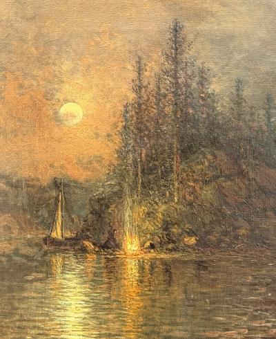 Johan Christian Olsen Hammerstad Nocturnal Moonlit Campfire 