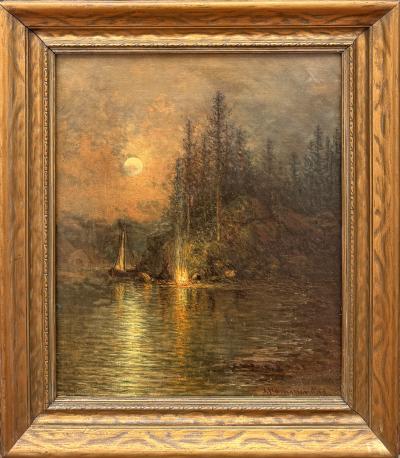 Johan Christian Olsen Hammerstad Nocturnal Moonlit Campfire 