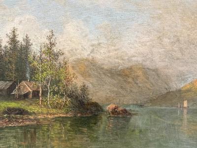 Johan Christian Olsen Hammerstad Norwegian Lakeside Landscape 