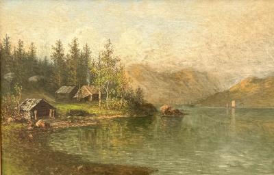 Johan Christian Olsen Hammerstad Norwegian Lakeside Landscape 