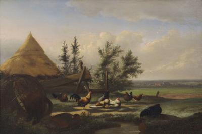 Johan Lodewijk Van Leemputten Countryside Fowl oil on panel c 1868 Johan Lodewijk Van Leemputten