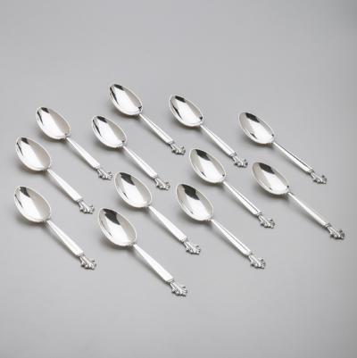 Johan Rohde Georg Jensen Sterling Silver Seven Piece Flatware Service for Twelve in Acanthus