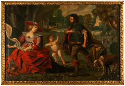 Johann Hulsman Late 17th Century Painting Follower of Johann Hulsman Gallant Scene 
