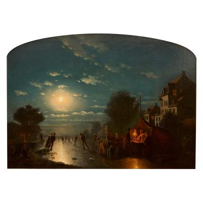 Johann Mongels Culverhouse Antique Dutch oil painting of an ice skating scene by Culverhouse