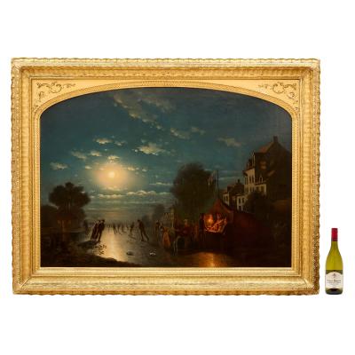 Johann Mongels Culverhouse Antique Dutch oil painting of an ice skating scene by Culverhouse