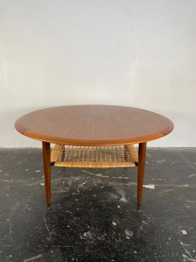 Johannes Andersen Johannes Andersen Teak Round Coffee Table with Cane Shelf