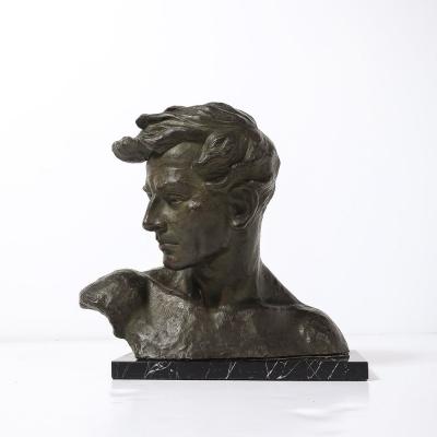 Johannes Dommisse Art Deco Bronze Bust of a Male Figure on Marble Base signed Johannes Dommisse