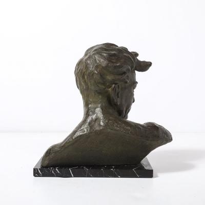 Johannes Dommisse Art Deco Bronze Bust of a Male Figure on Marble Base signed Johannes Dommisse