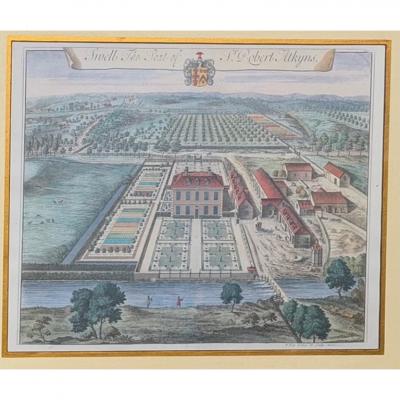 Johannes Kip Antique Hand Colored Architectural Print Swell Trowbridge Collection
