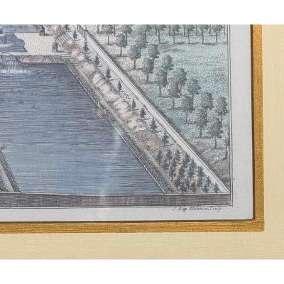 Johannes Kip Antique Hand Colored Architectural Print of Dyhram Trowbridge Collection