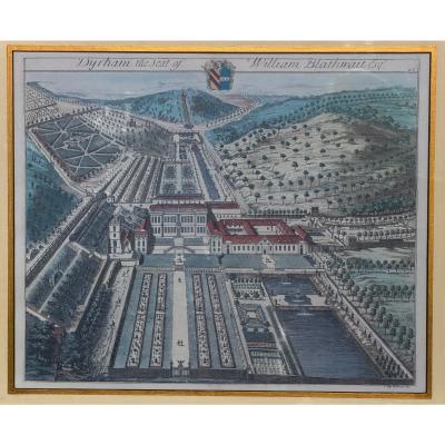 Johannes Kip Antique Hand Colored Architectural Print of Dyhram Trowbridge Collection