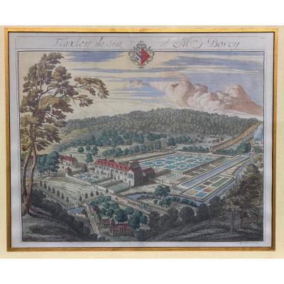 Johannes Kip Hand Colored Architectural Print Flaxley by Johannes Kip Trowbridge Collection
