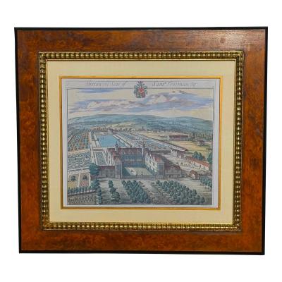 Johannes Kip Hand Colored Architectural Print Syston by Johannes Kip Trowbridge Collection