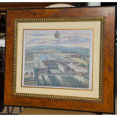 Johannes Kip Hand Colored Architectural Print Syston by Johannes Kip Trowbridge Collection