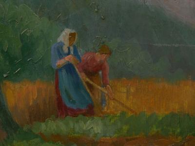 Johannes Lippmann Figures Working the Field Landscape Painting by Johannes Lippmann