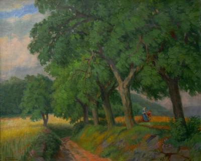 Johannes Lippmann Figures Working the Field Landscape Painting by Johannes Lippmann