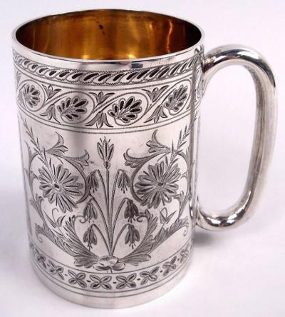 John Aldwinckle Elkington English Victorian Classical Sterling Silver Baby Cup 1880