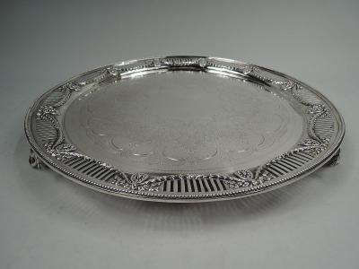 John Aldwinckle Large Antique English Victorian Regency Sterling Silver Salver 1880