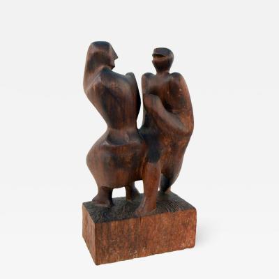 John Alfred Begg Hand Carved Walnut Sculpture of Dancers by John Begg