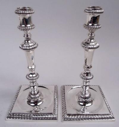 John Arnell Pair of English Georgian Sterling Silver Candlesticks 1766