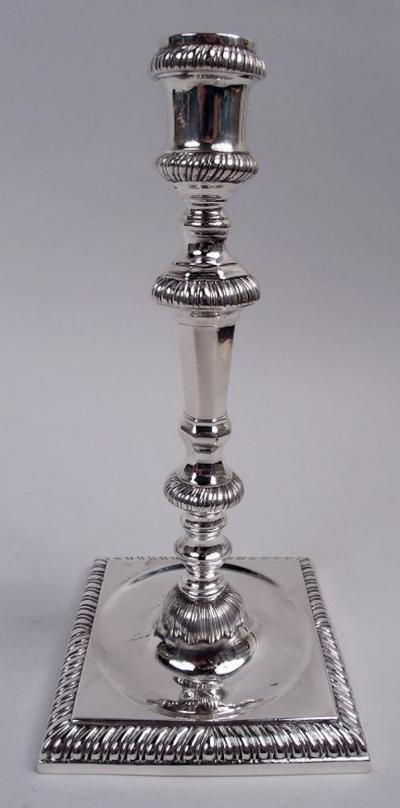 John Arnell Pair of English Georgian Sterling Silver Candlesticks 1766