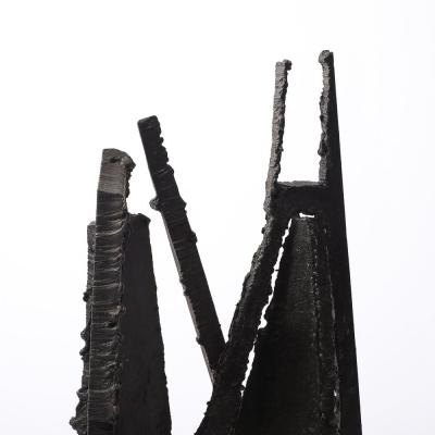 John Balossi Mid Century Torch Cut Steel Brutalist Sculpture on Walnut Signed John Balossi