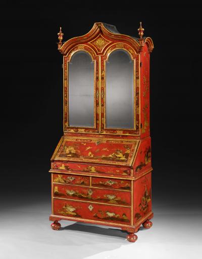 John Belchier A GEORGE I PERIOD SCARLET AND GILT JAPANNED BUREAU CABINET