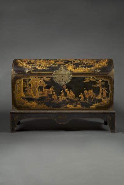 John Belchier An Exceptional Black Red and Gilt Japanned Domed Chest on Stand