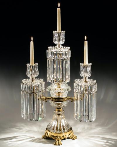 John Blades A EXCEPTIONALLY LARGE ORMOLU MOUNTED THREE LIGHT CANDELABRA BY JOHN BLADES