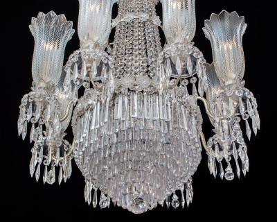 John Blades A LARGE EIGHT LIGHT REGENCY TENT AND WATERFALL CHANDELIER OF THE FINEST QUALITY