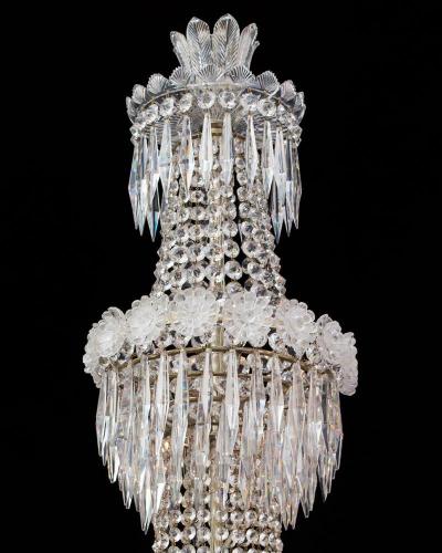 John Blades A LARGE EIGHT LIGHT REGENCY TENT AND WATERFALL CHANDELIER OF THE FINEST QUALITY