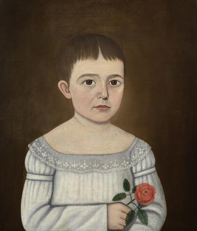 John Brewster Jr Young Girl in a White Dress Holding a Rose