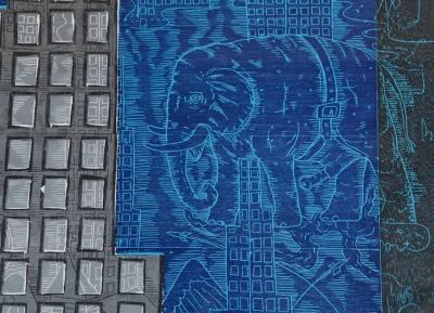 John Buck 95 Tall John Buck Skyline Woodcut