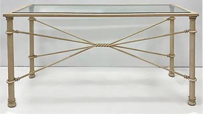 John Dickinson Brutalist Wrought iron Console Table with Beveled Glass