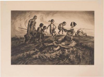 John Edward Costigan Group of Figures an Original Signed Etching by John E Costigan Circa 1930