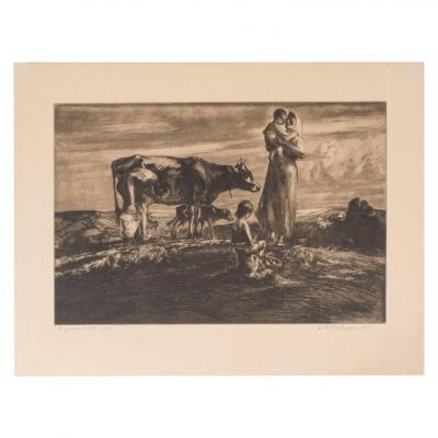 John Edward Costigan John Costigan Signed Original Pastoral Etching by John E Costigan Circa 1930