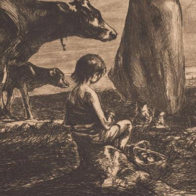 John Edward Costigan John Costigan Signed Original Pastoral Etching by John E Costigan Circa 1930